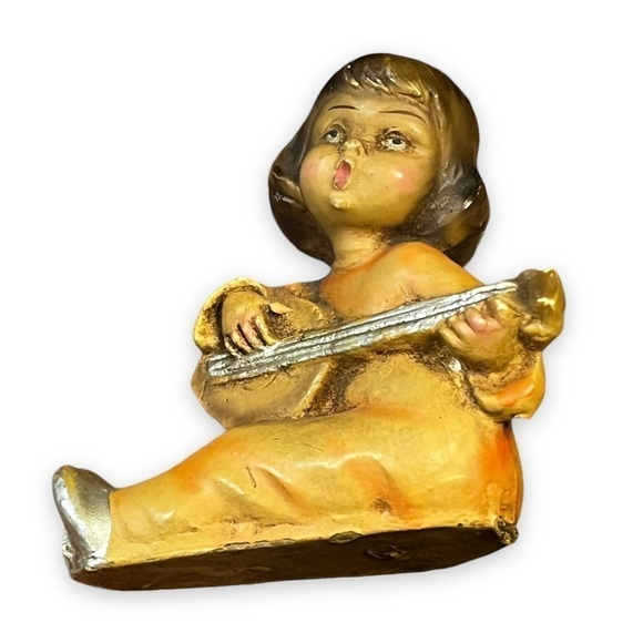 VTG Italian Christmas Ornament Musical Singing Lute Playing Child Paper Mache - Picture 1 of 7